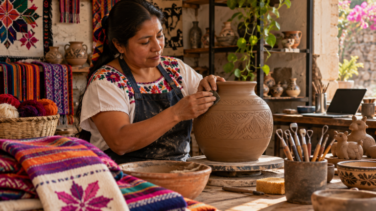 Artesanía contemporánea y herencia mexicana. Imagen editorial.